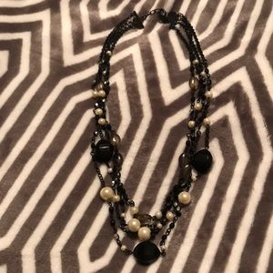 Black, pearl, stone necklace